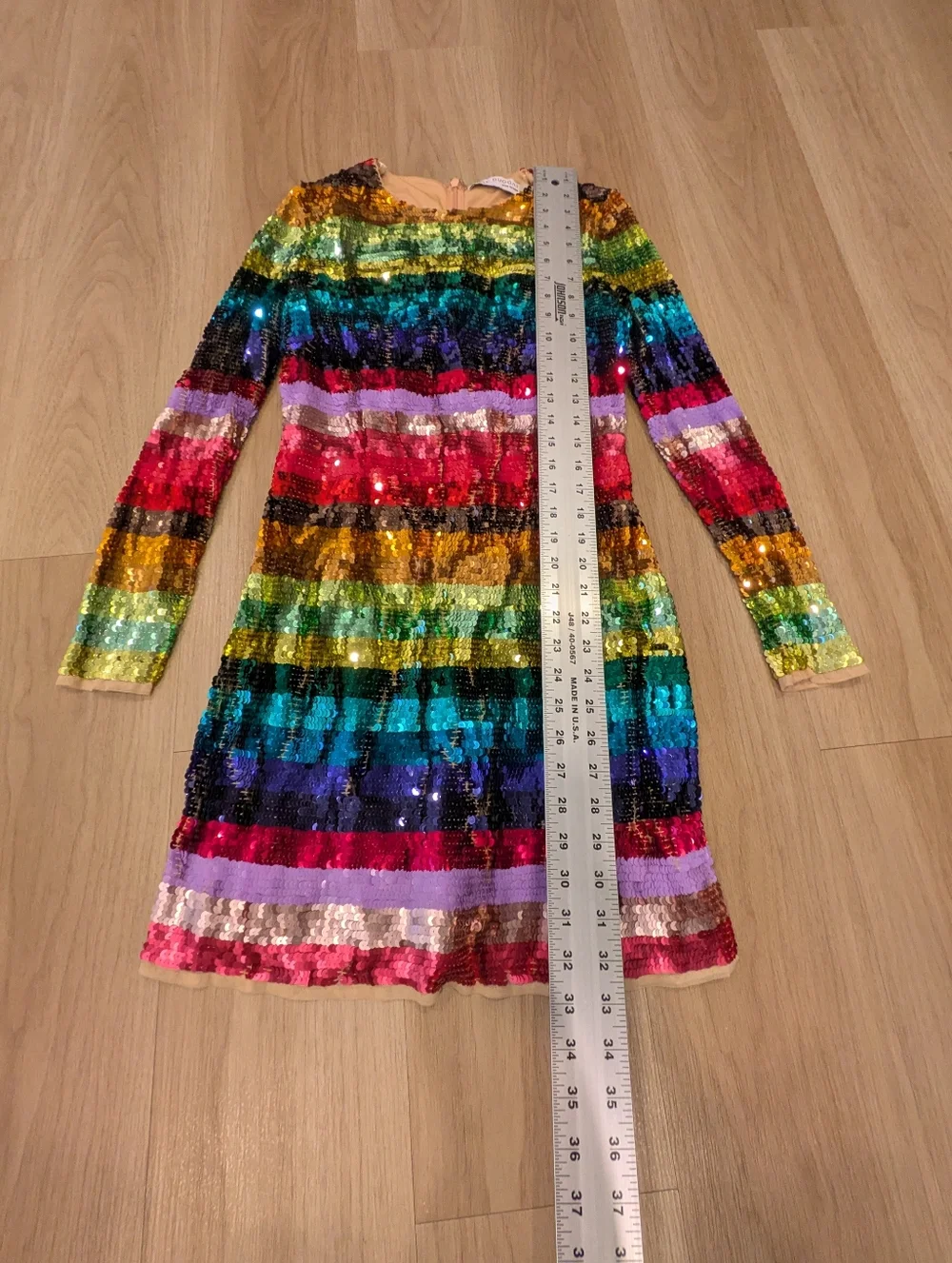 Mac Duggal Multicolor Sequin Stripe Long Sleeve Dress - Picture 3 of 9